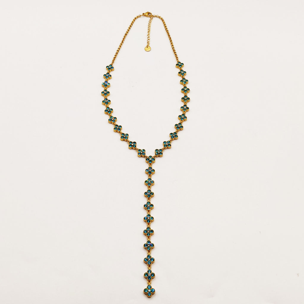 Collier Multi Trèfles Cristaux Bleus Clairs Luxe