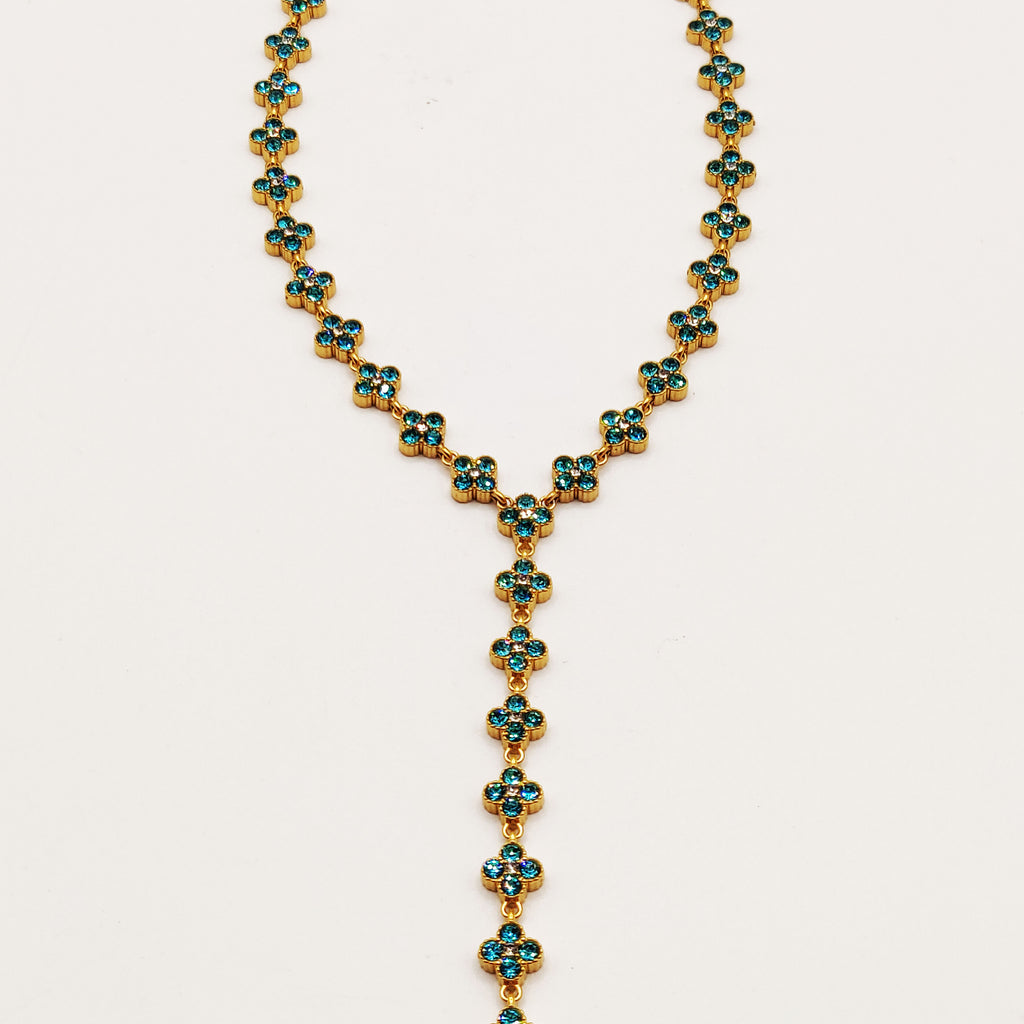 Collier Multi Trèfles Cristaux Bleus Clairs Luxe