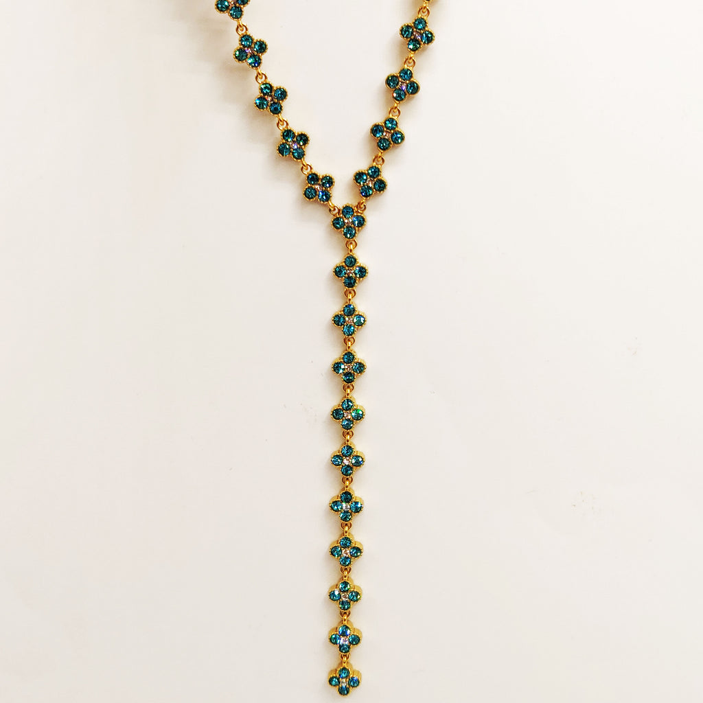 Collier Multi Trèfles Cristaux Bleus Clairs Luxe