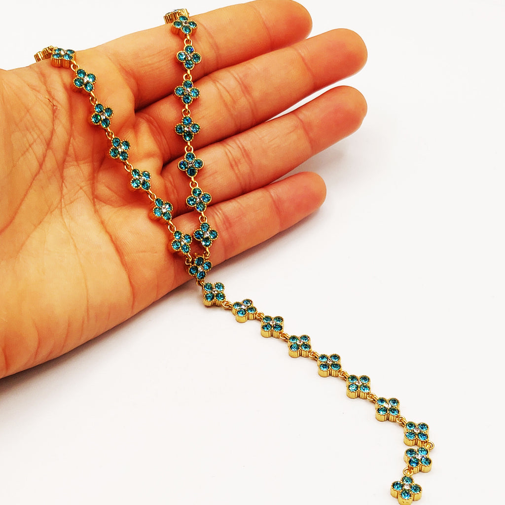 Collier Multi Trèfles Cristaux Bleus Clairs Luxe