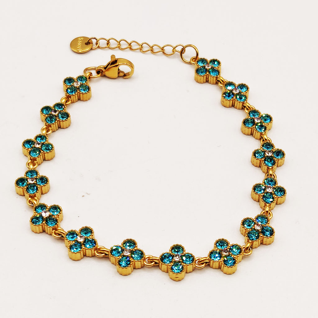 Bracelet Multi Trèfles Cristaux Bleus Clairs Luxe
