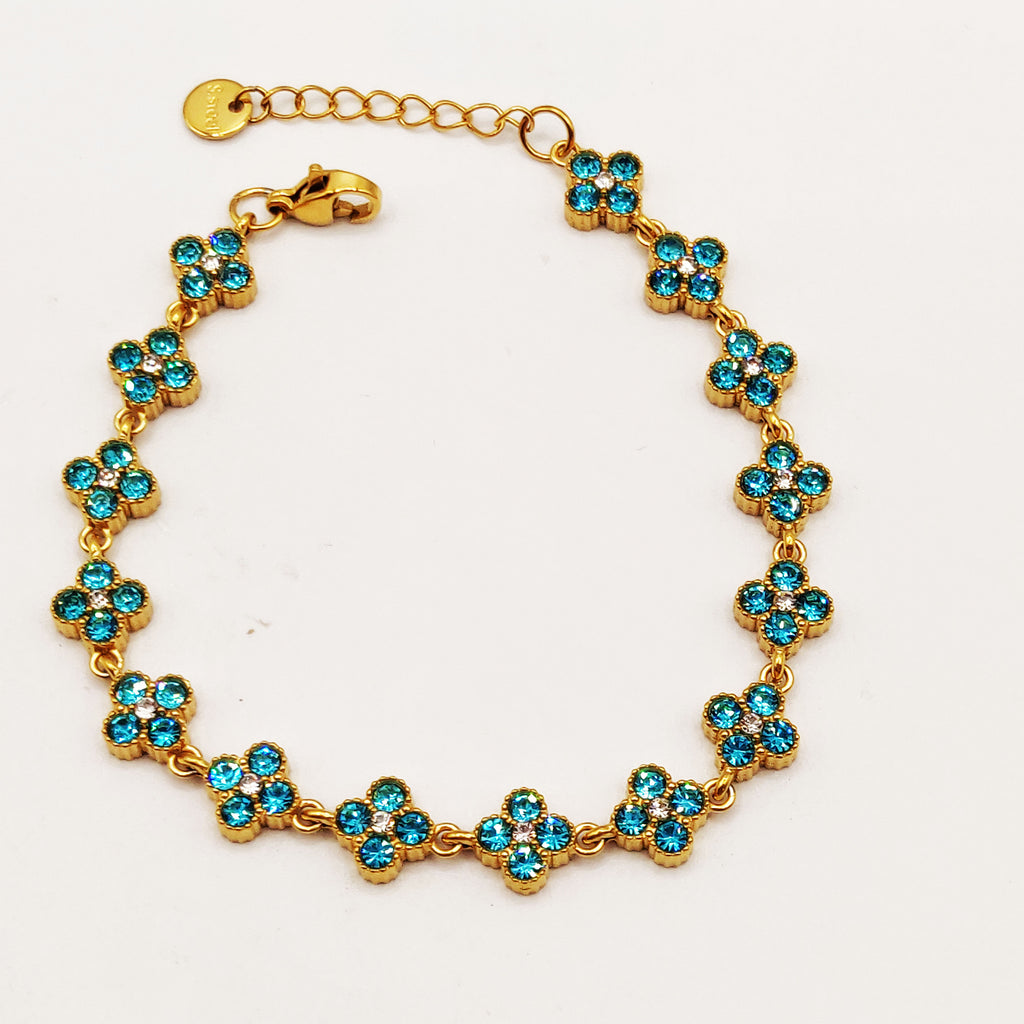 Bracelet Multi Trèfles Cristaux Bleus Clairs Luxe