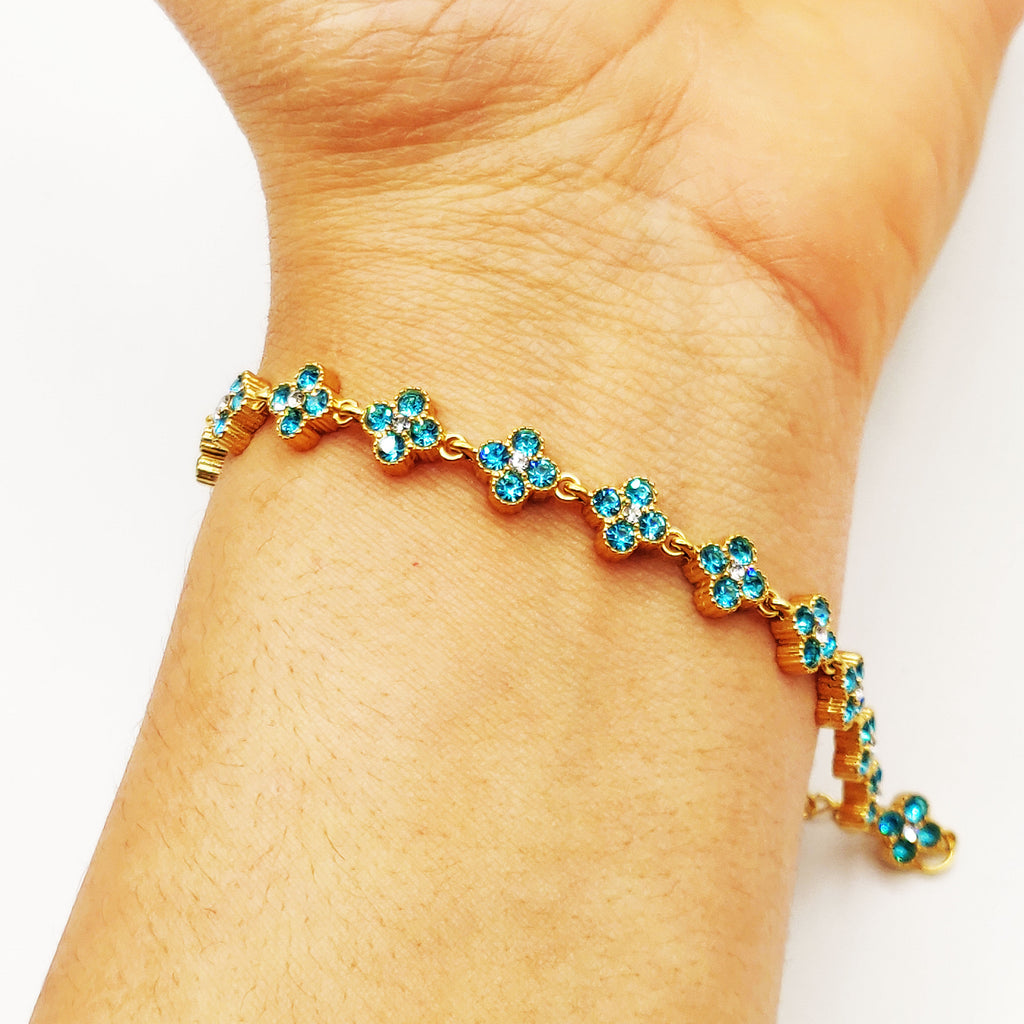 Bracelet Multi Trèfles Cristaux Bleus Clairs Luxe