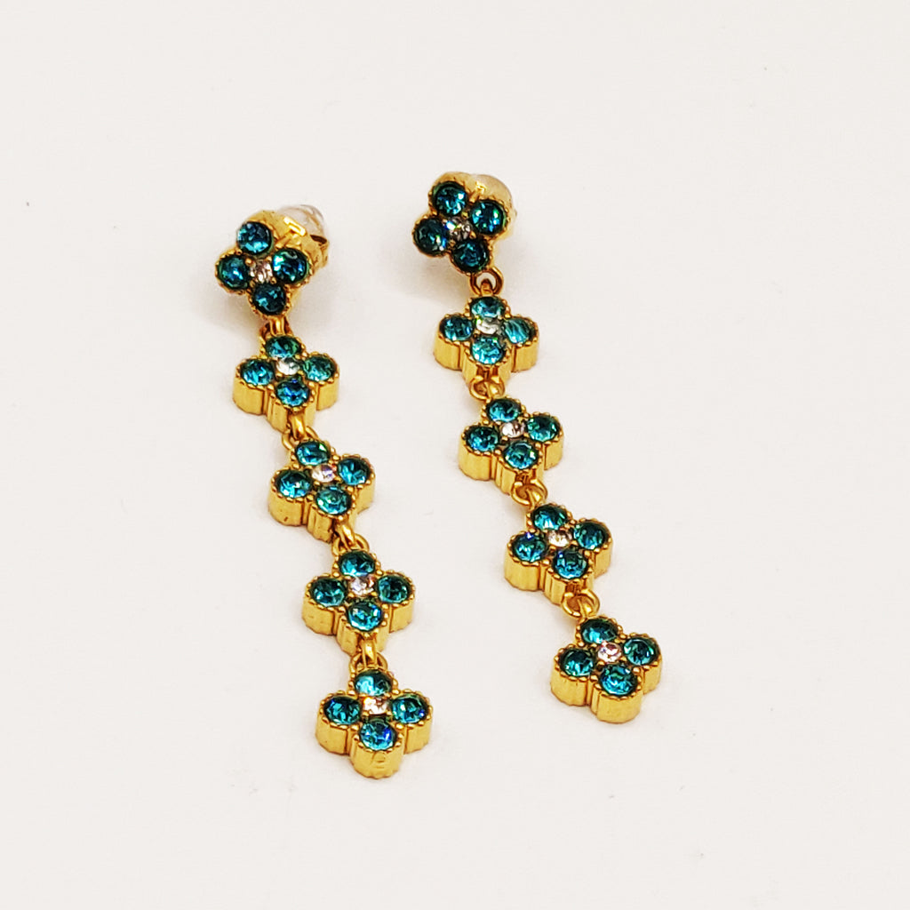 Boucles d'oreilles Multi Trèfles Cristaux Bleus Clairs Luxe