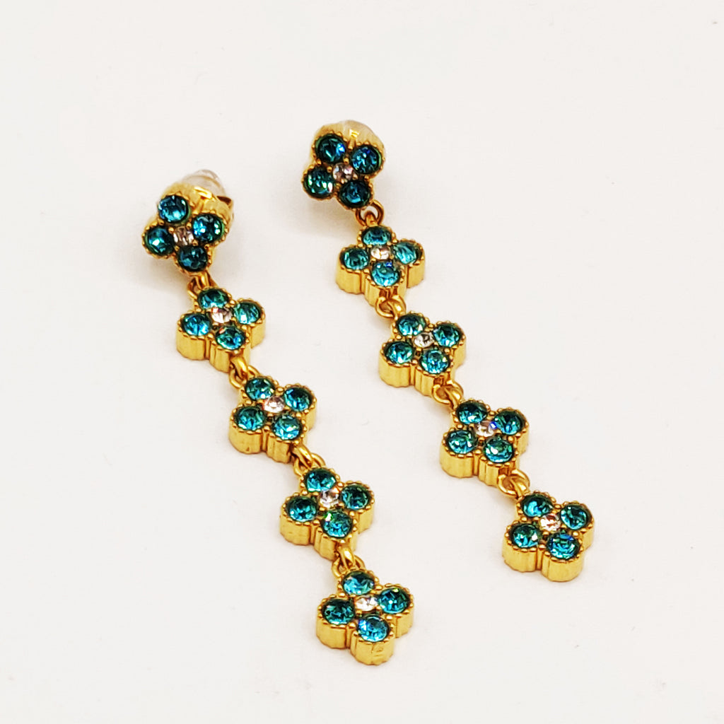 Boucles d'oreilles Multi Trèfles Cristaux Bleus Clairs Luxe