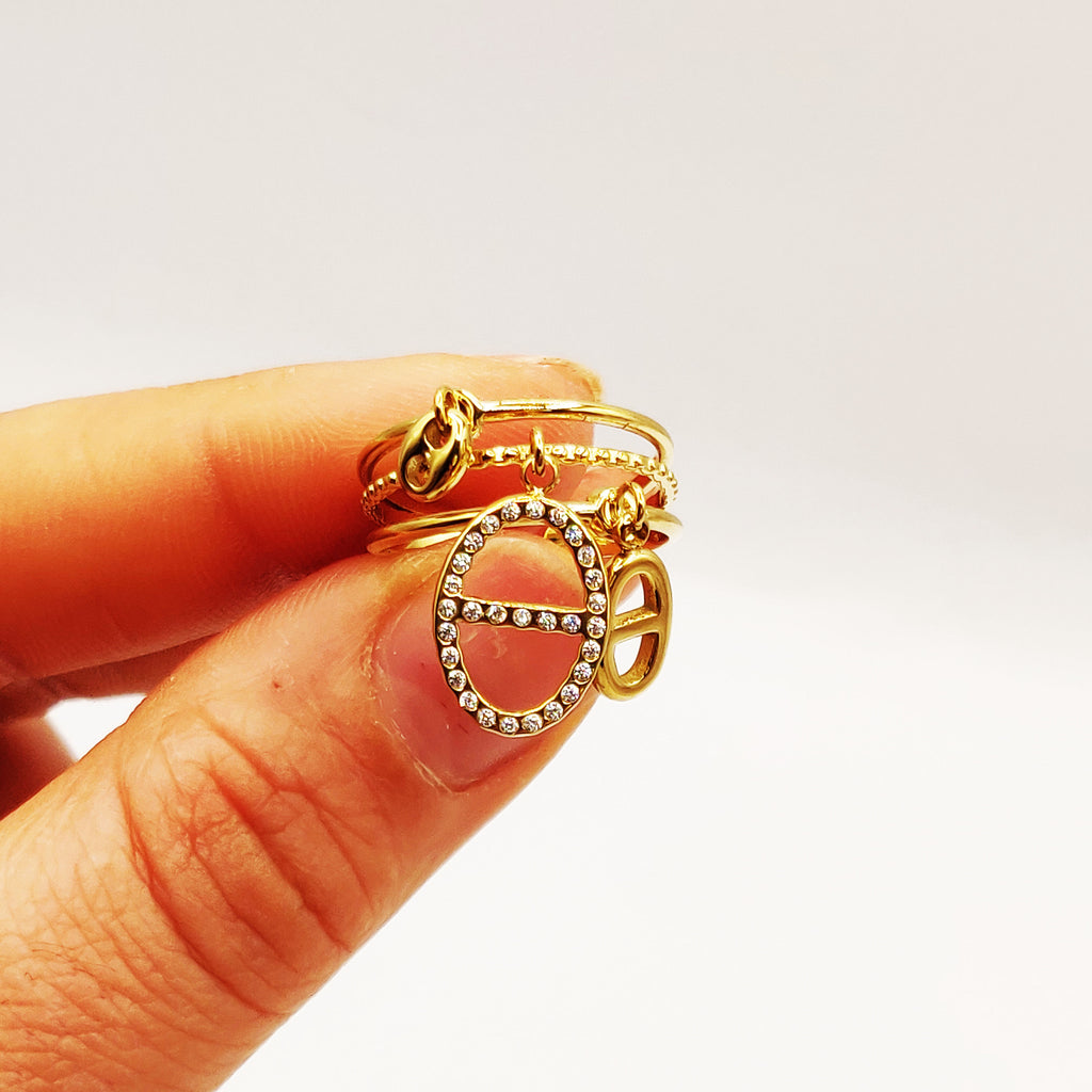 Bague Triple Lignes Triple Pendentifs H Luxe