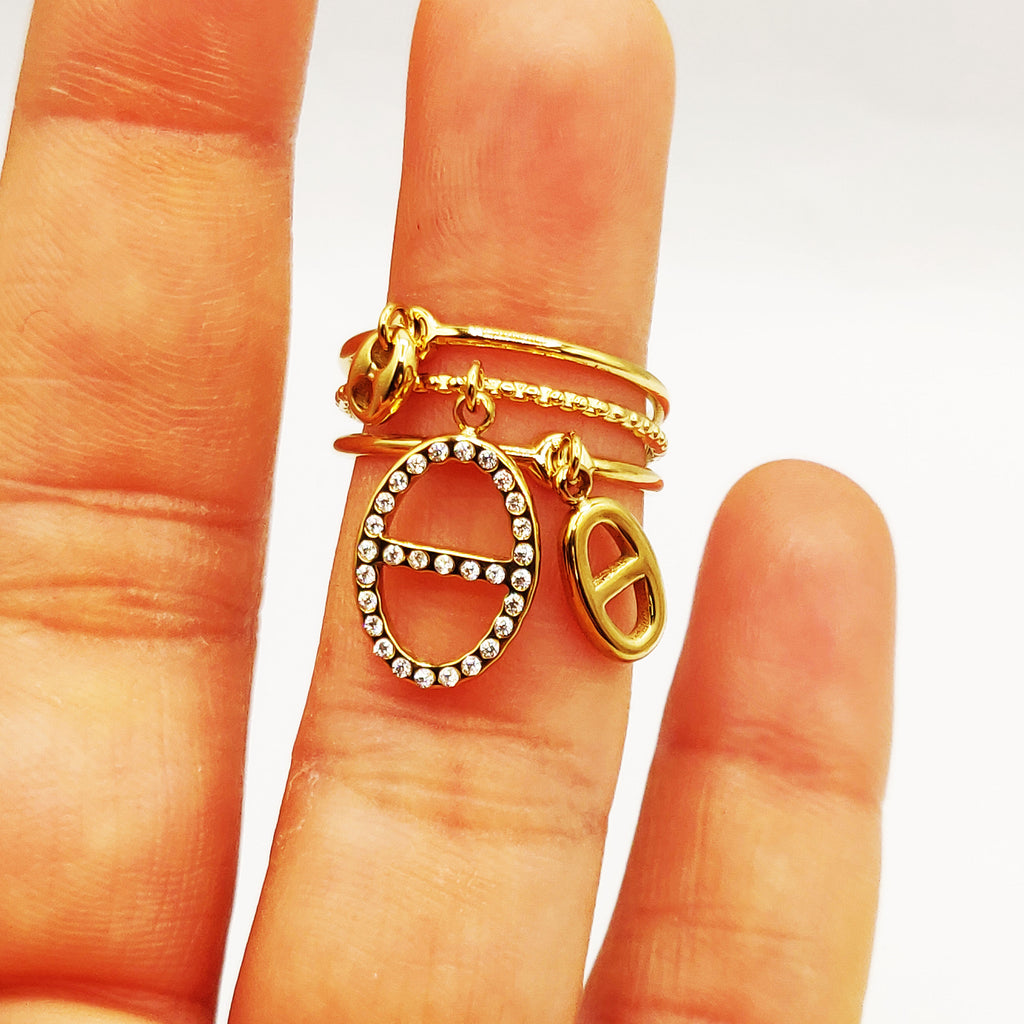 Bague Triple Lignes Triple Pendentifs H Luxe