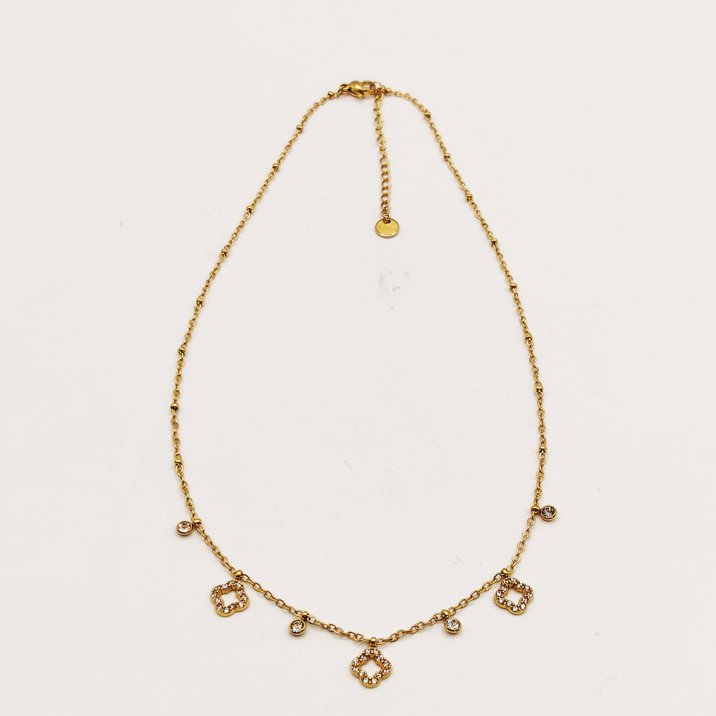 Collier Triple Trèfles Tour Cristaux et Cristaux Luxe