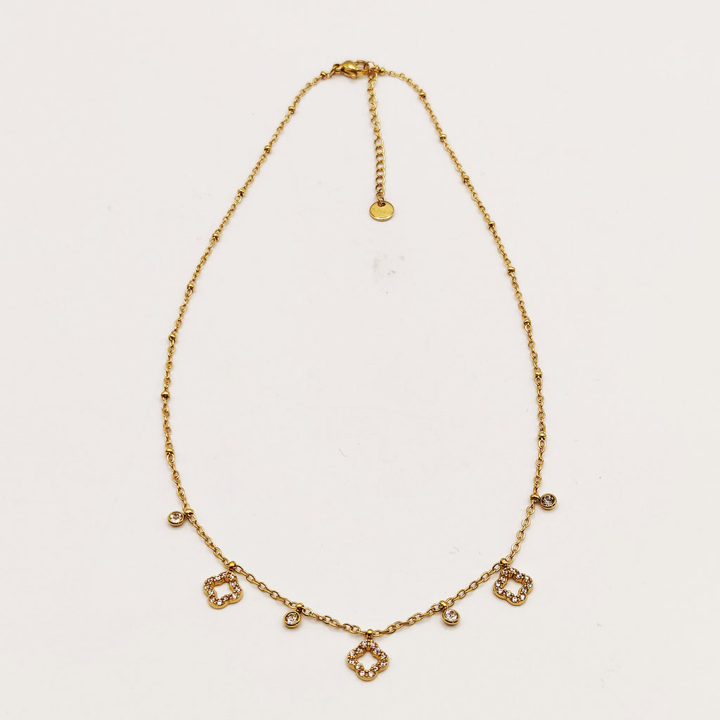 Collier Triple Trèfles Tour Cristaux et Cristaux Luxe