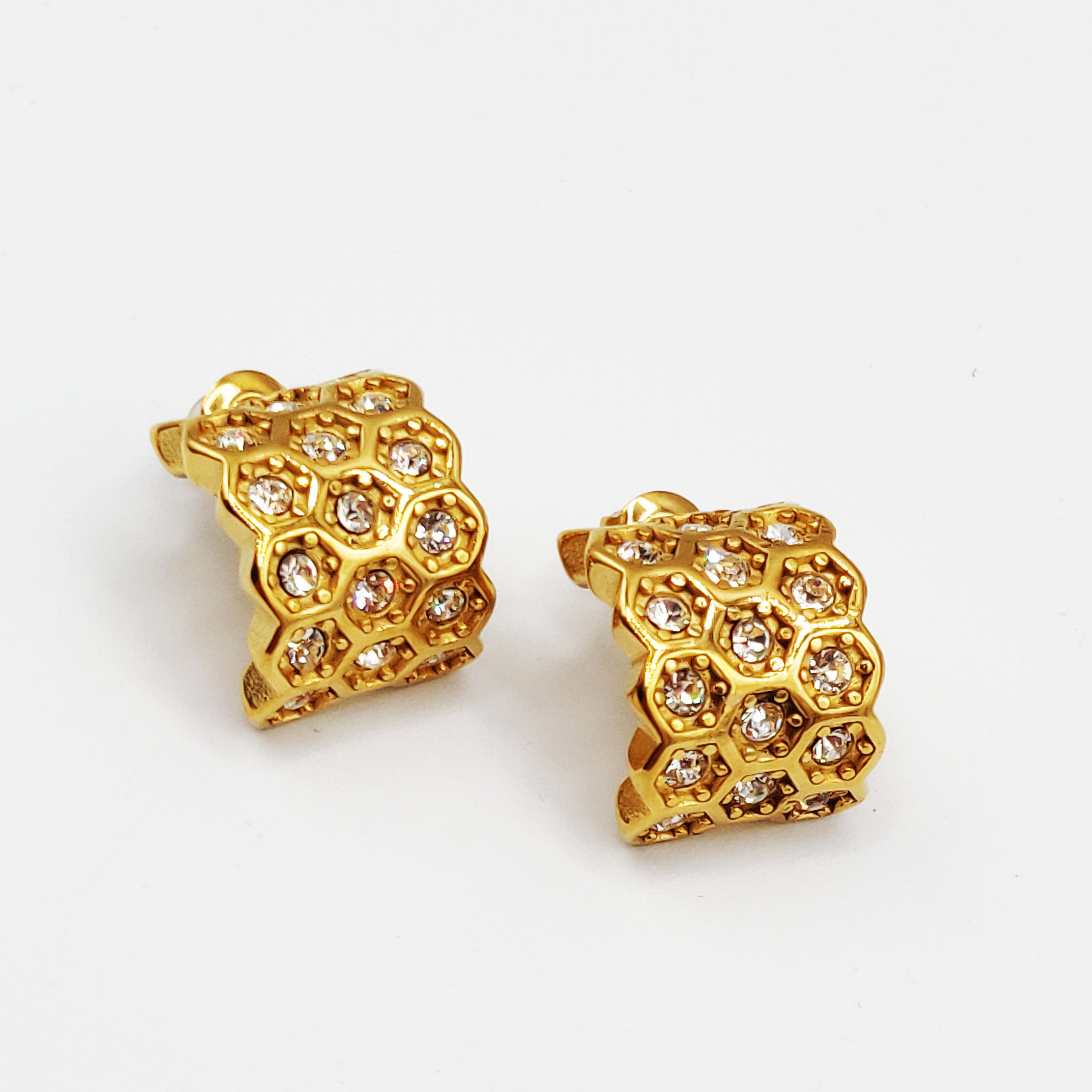 Boucles d'oreilles Roue Hexagones Cristaux Luxe