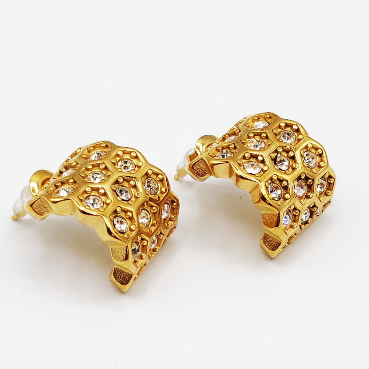 Boucles d'oreilles Roue Hexagones Cristaux Luxe