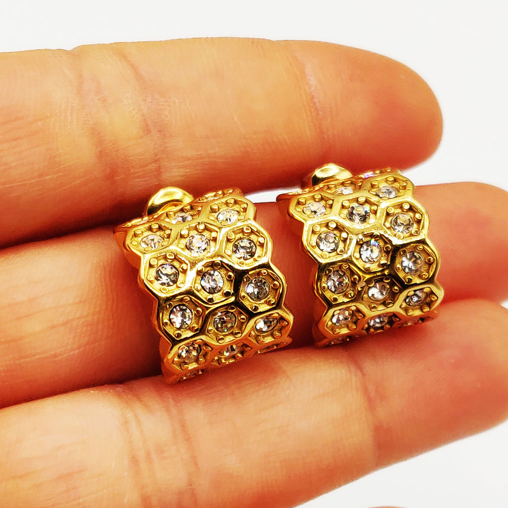 Boucles d'oreilles Roue Hexagones Cristaux Luxe