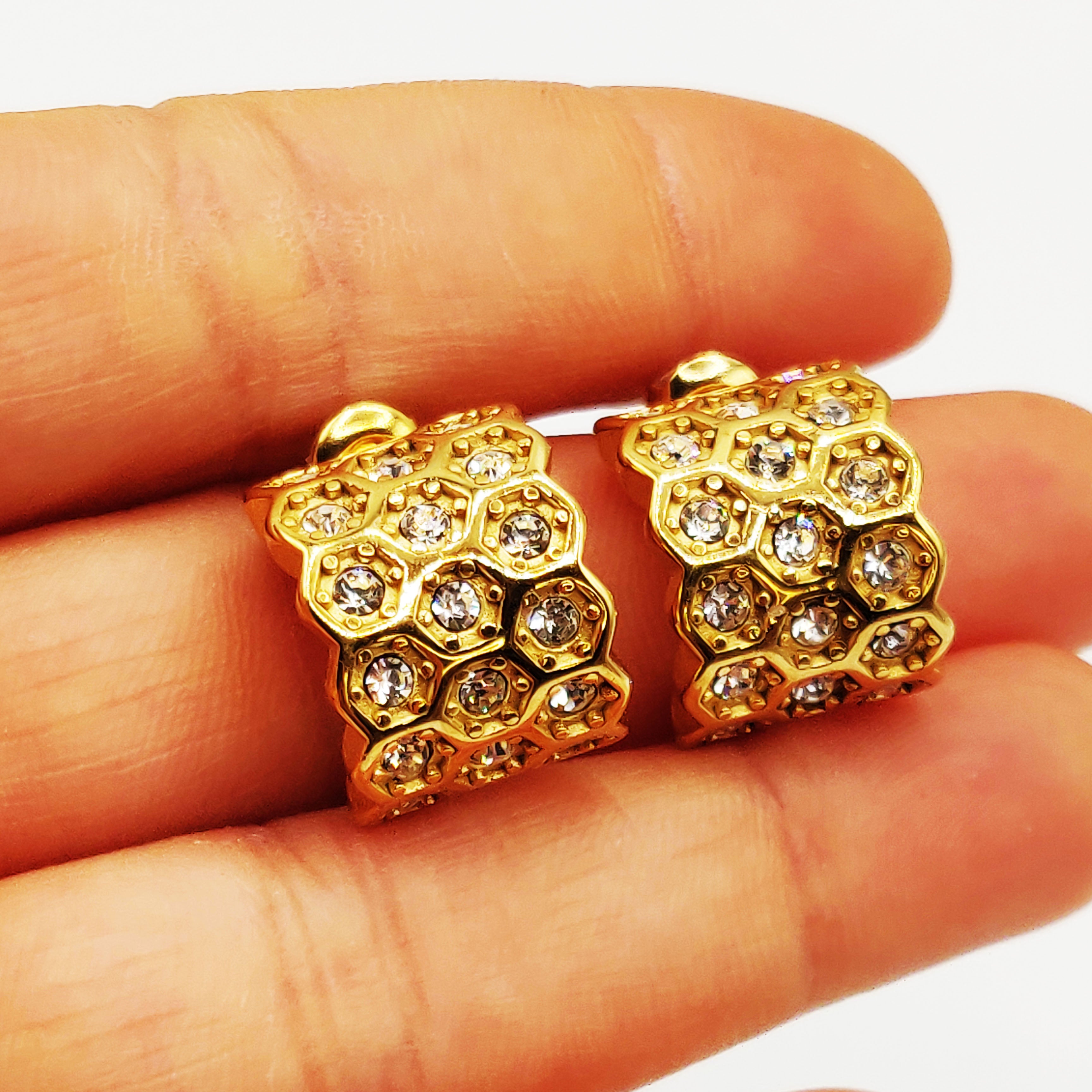 Boucles d'oreilles Roue Hexagones Cristaux Luxe