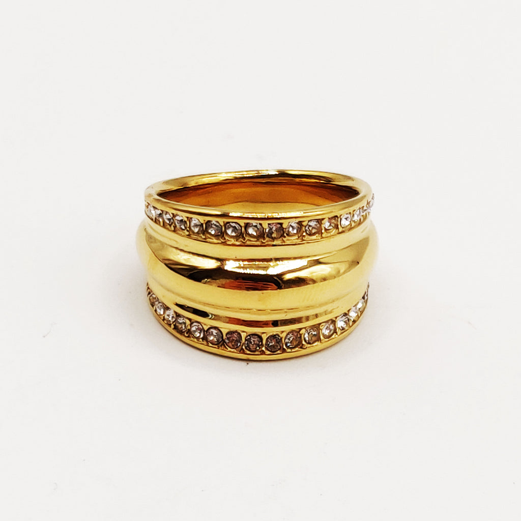 Bague Bombée Double Lignes Cristaux Luxe