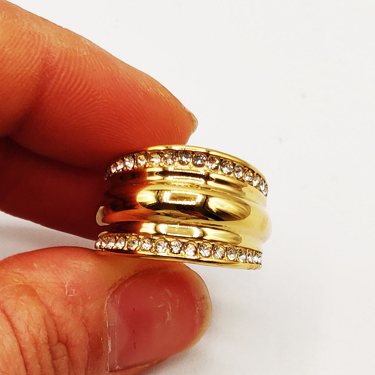 Bague Bombée Double Lignes Cristaux Luxe