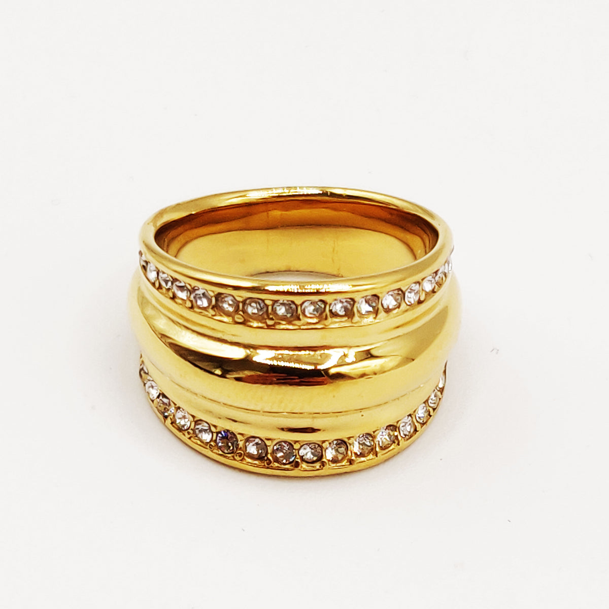 Bague Bombée Double Lignes Cristaux Luxe
