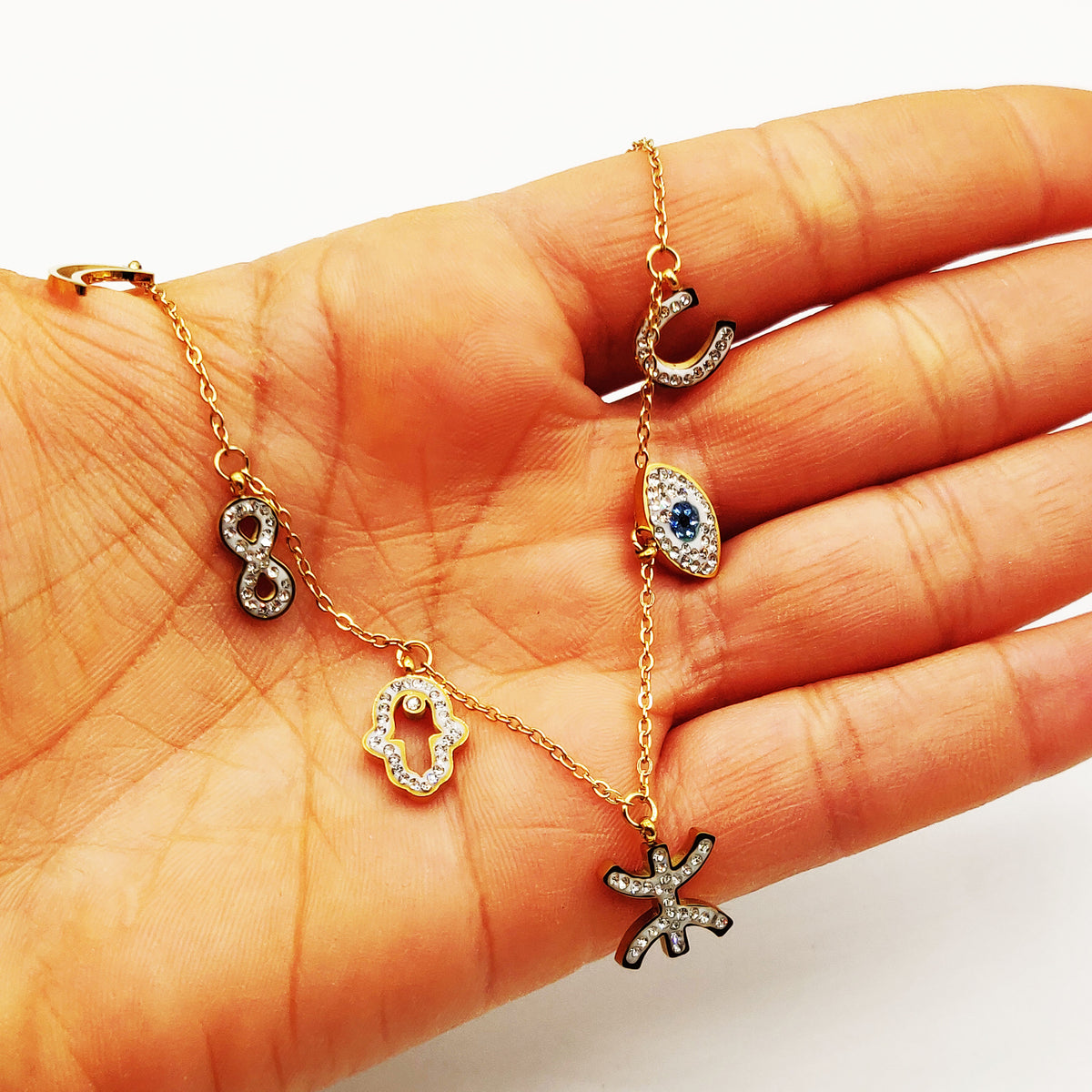 Collier Multi Pendentifs Amazigh Oeil Bleu Luxe