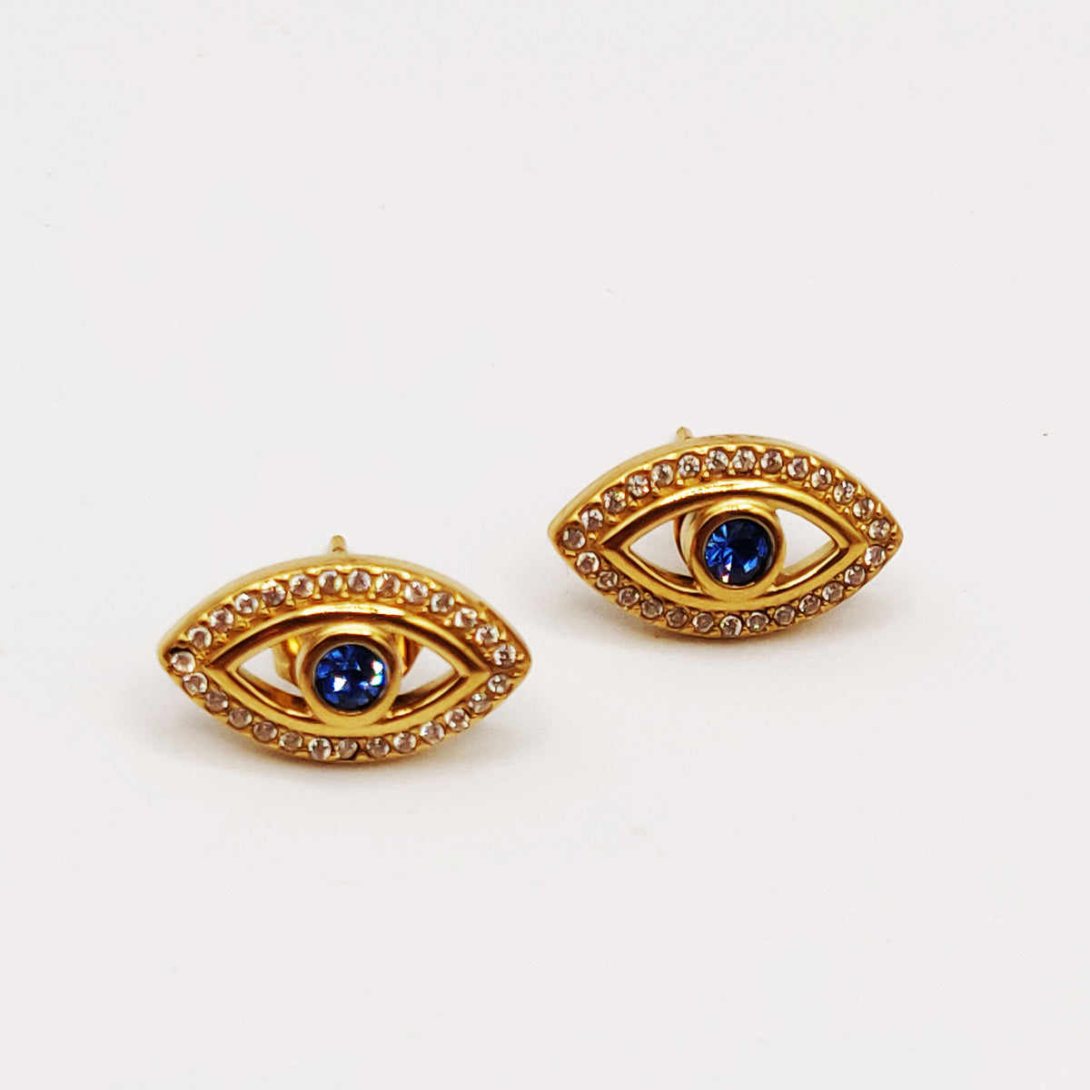 Boucles d'oreilles Oeil Bleu Tour Cristaux Luxe