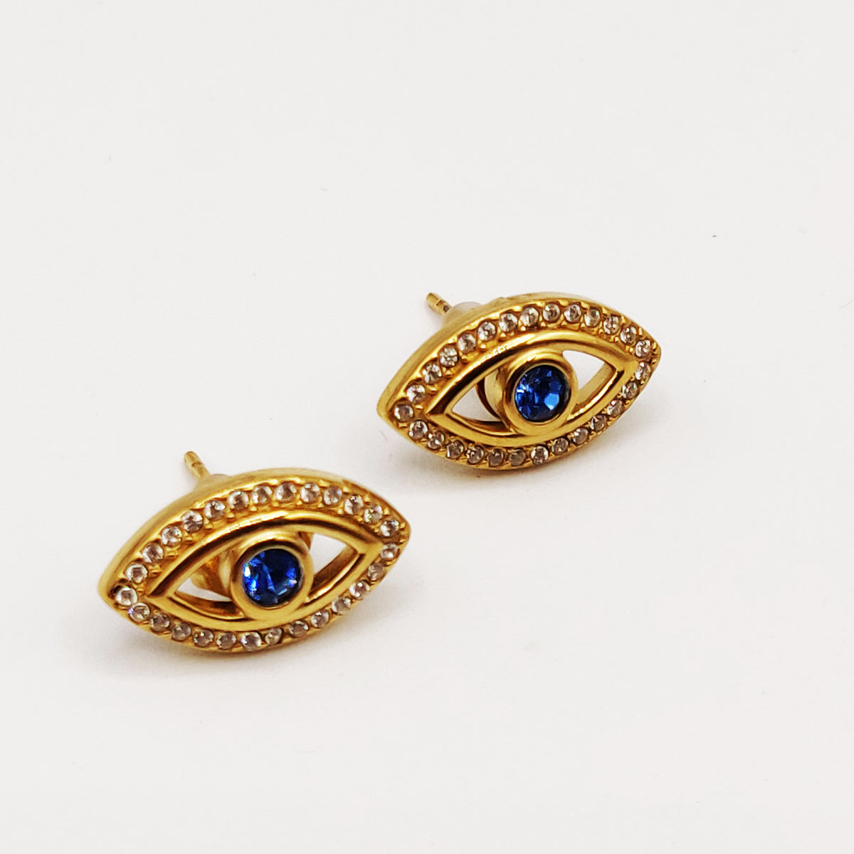 Boucles d'oreilles Oeil Bleu Tour Cristaux Luxe