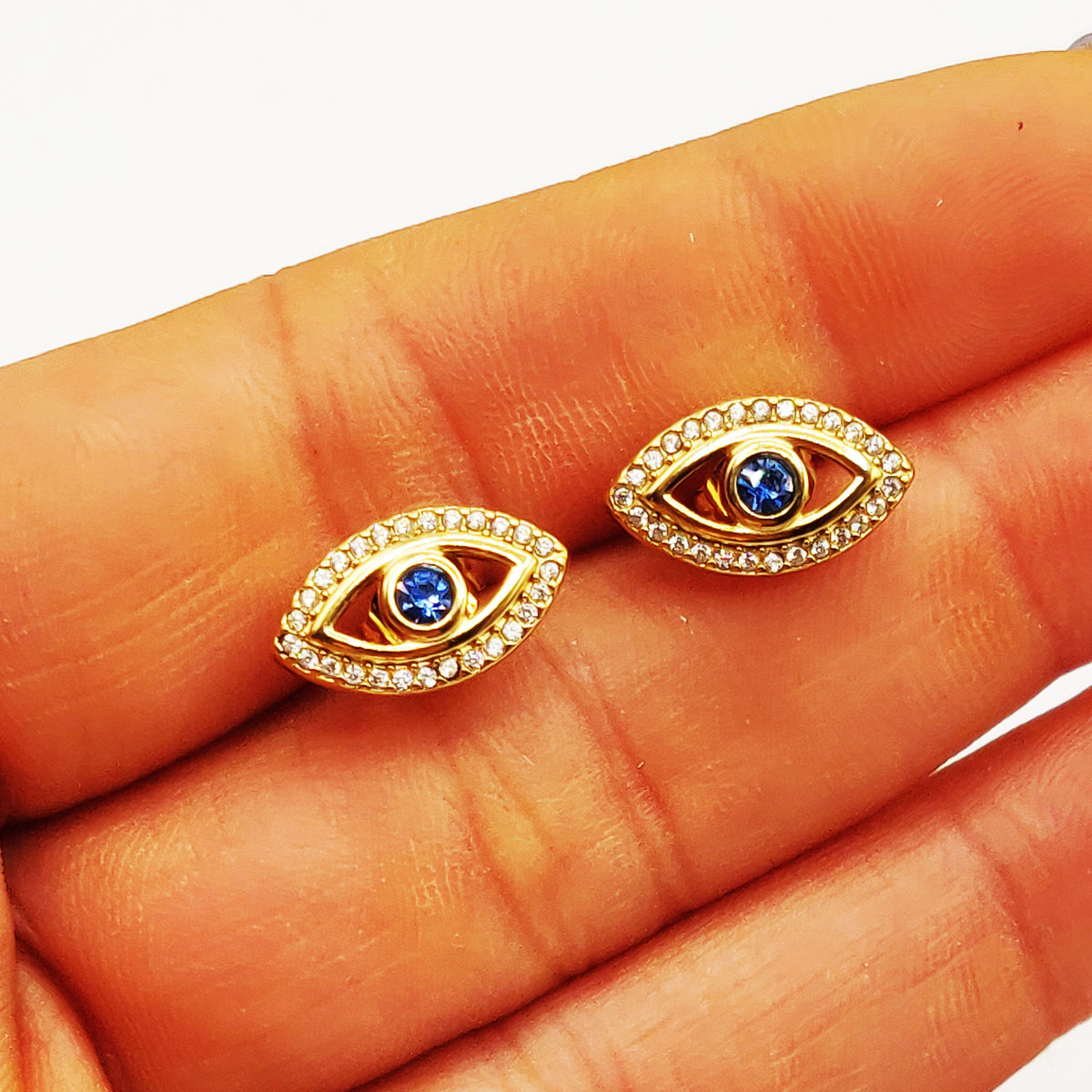 Boucles d'oreilles Oeil Bleu Tour Cristaux Luxe