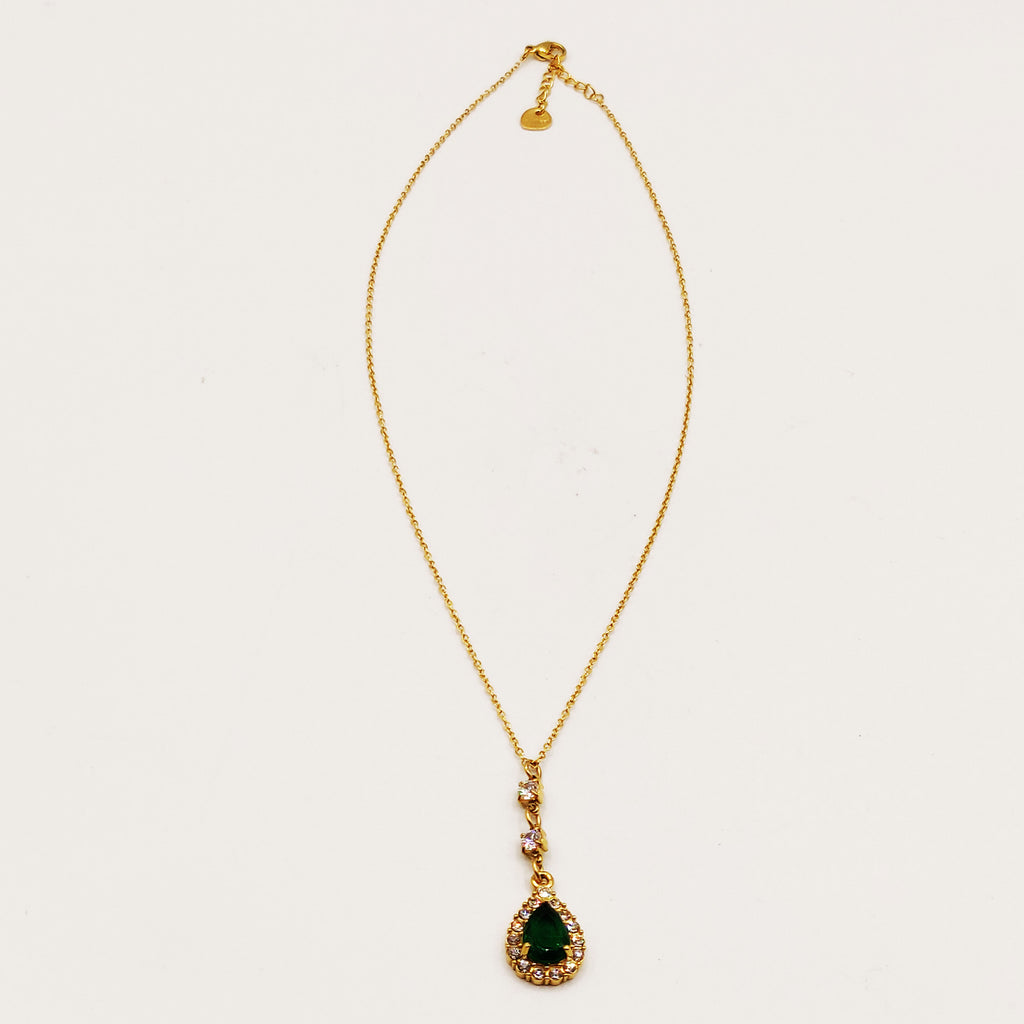 Collier Goutte Cristal Vert Tour Cristaux Luxe