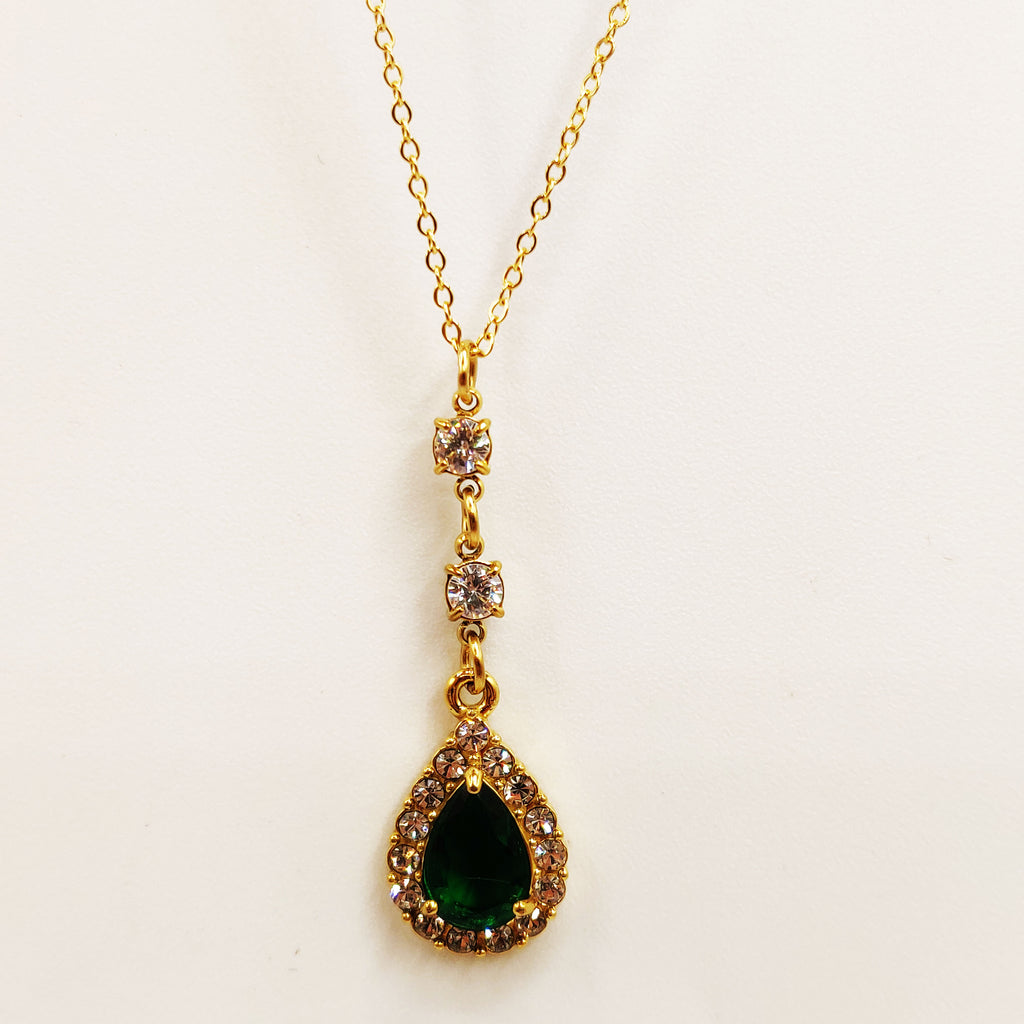 Collier Goutte Cristal Vert Tour Cristaux Luxe
