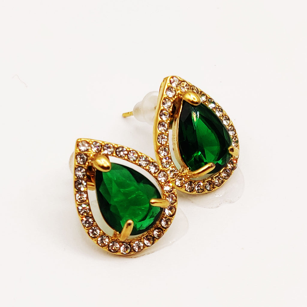 Boucles d'oreilles Goutte Cristal Vert Tour Cristaux Luxe