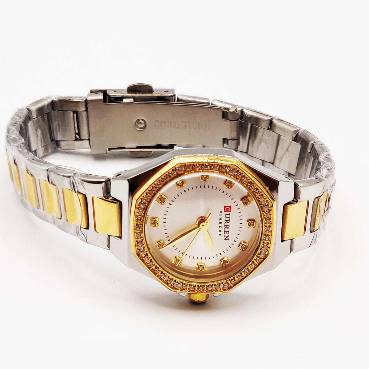 Montre Curren C9100L Bracelet Argenté et Doré Fond Blanc