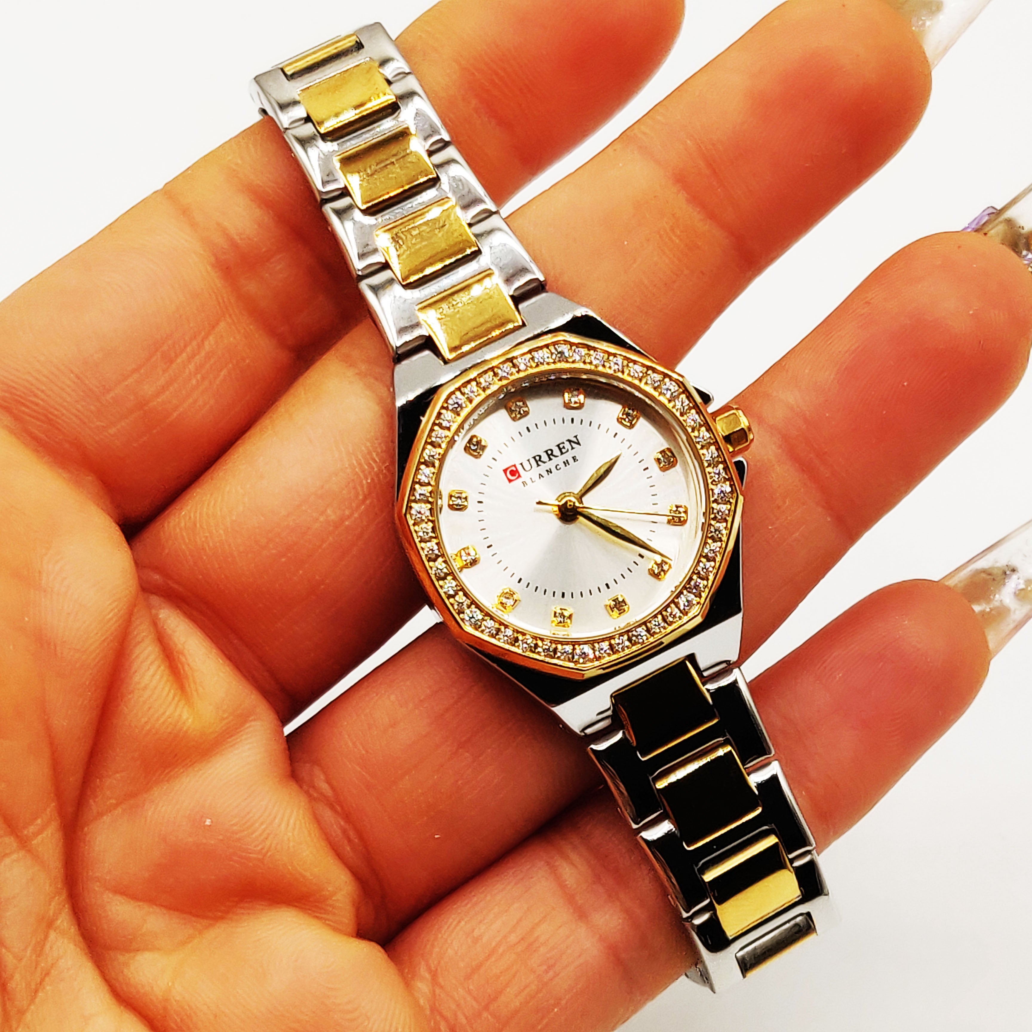 Montre Curren C9100L Bracelet Argenté et Doré Fond Blanc