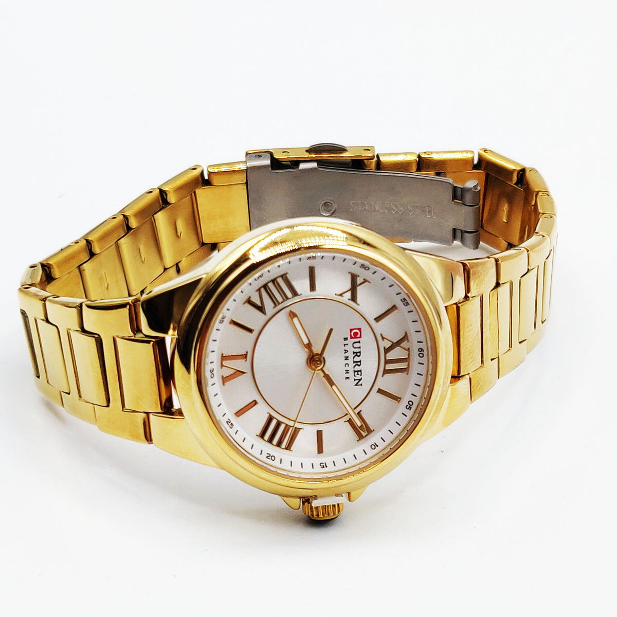 Montre Curren C9091L Bracelet Doré Fond Blanc