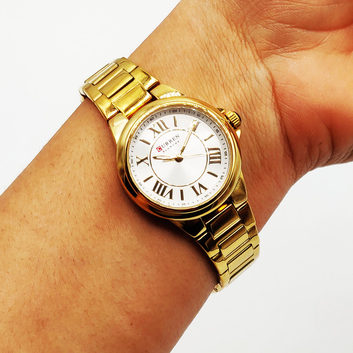 Montre Curren C9091L Bracelet Doré Fond Blanc