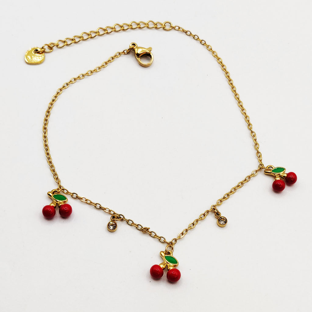 Chaîne de Cheville Cerises et Cristaux Luxe