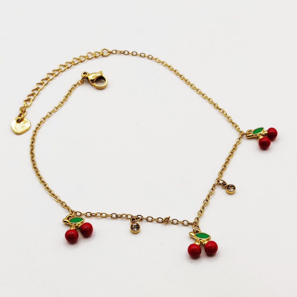 Chaîne de Cheville Cerises et Cristaux Luxe