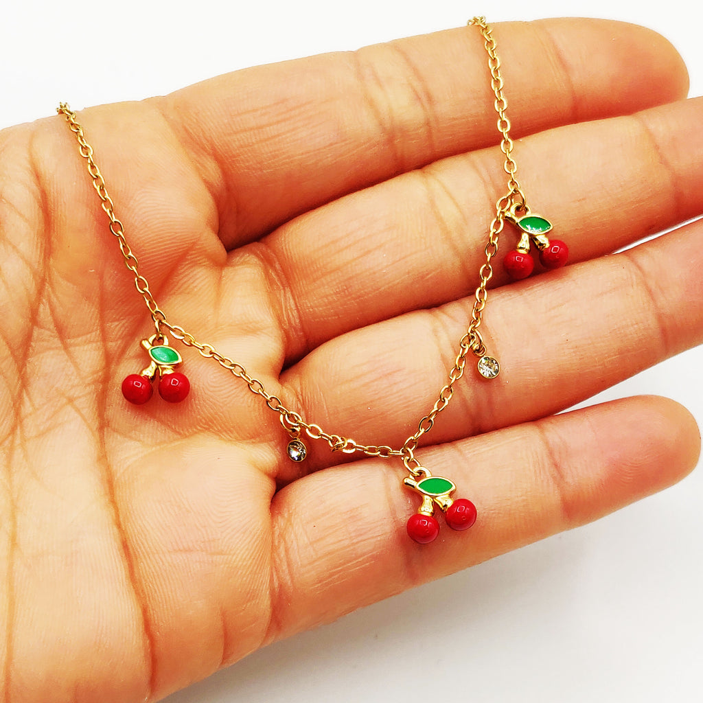 Chaîne de Cheville Cerises et Cristaux Luxe