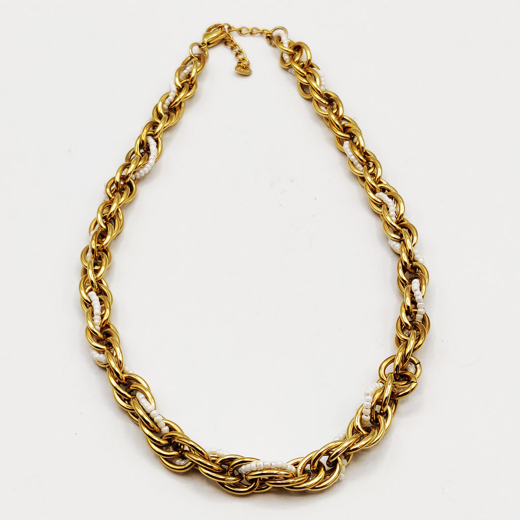 Collier Maille Imbriquée Perles d'imitation Blanches Luxe