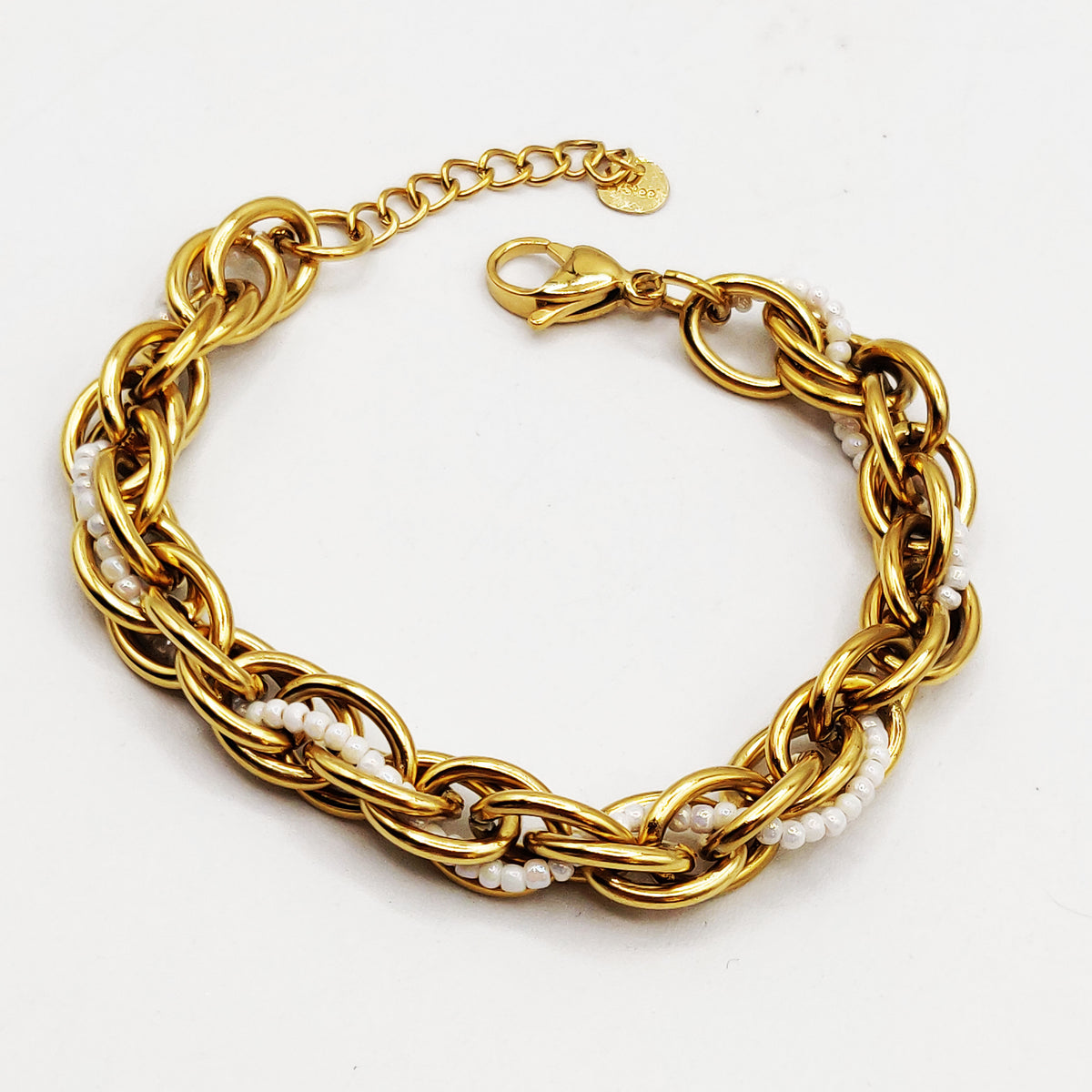 Bracelet Maille Imbriquée Perles d'imitation Blanches Luxe