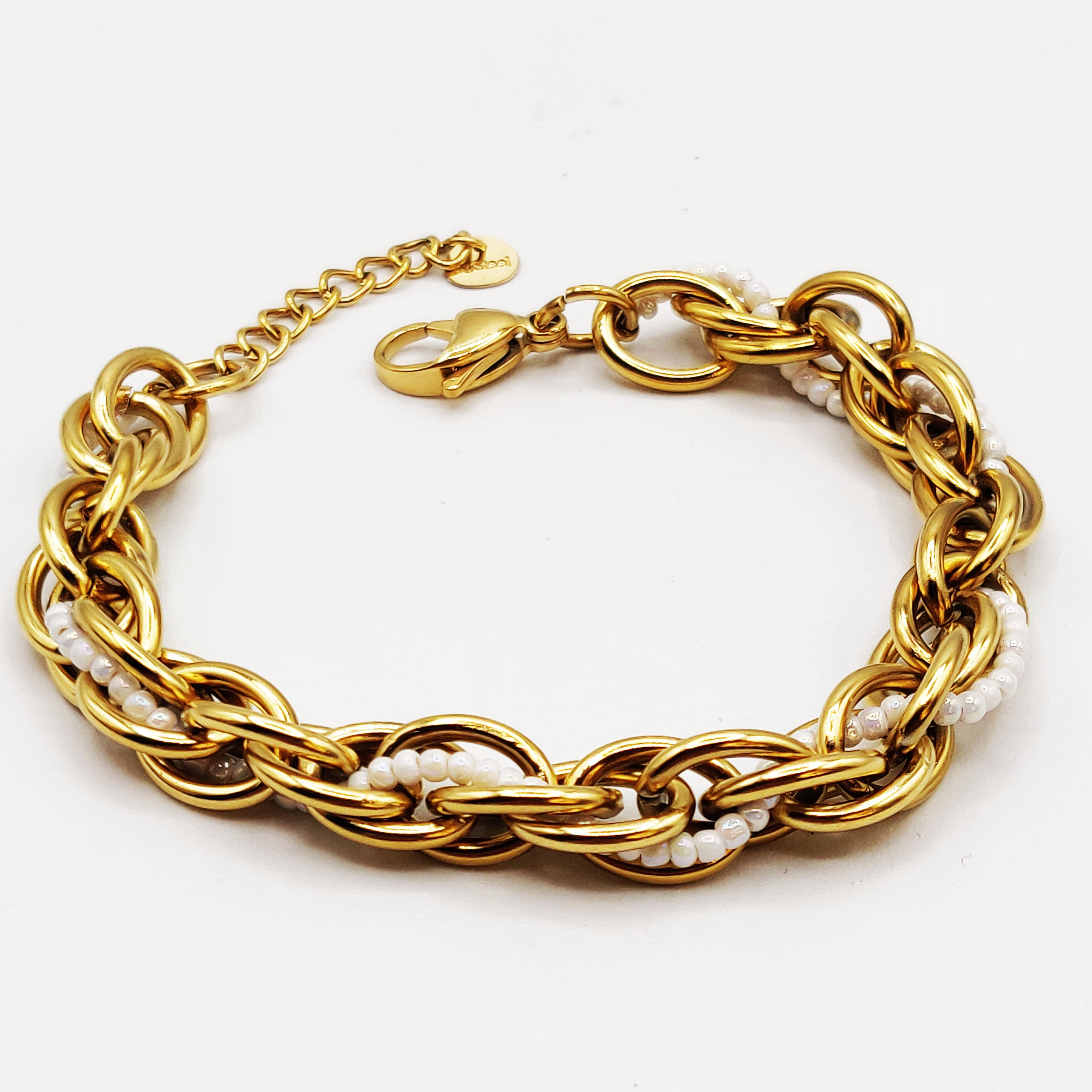 Bracelet Maille Imbriquée Perles d'imitation Blanches Luxe