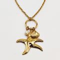 Collier Maillons Pendentifs Grande Étoile de Mer, Coquillage et Perle d'imitation Blanche