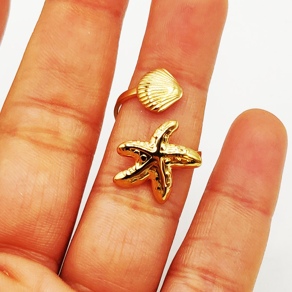 Bague Coquillage et Étoile de Mer