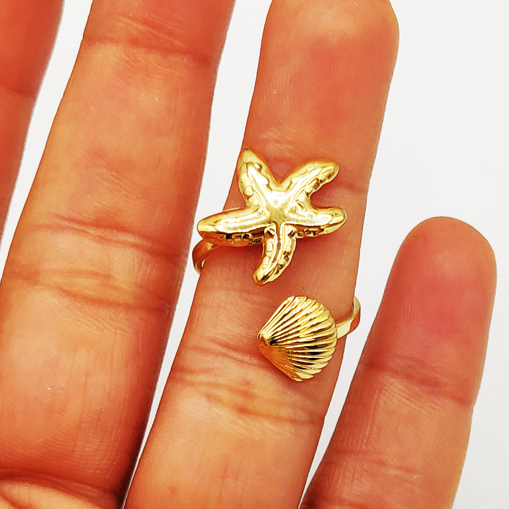 Bague Coquillage et Étoile de Mer