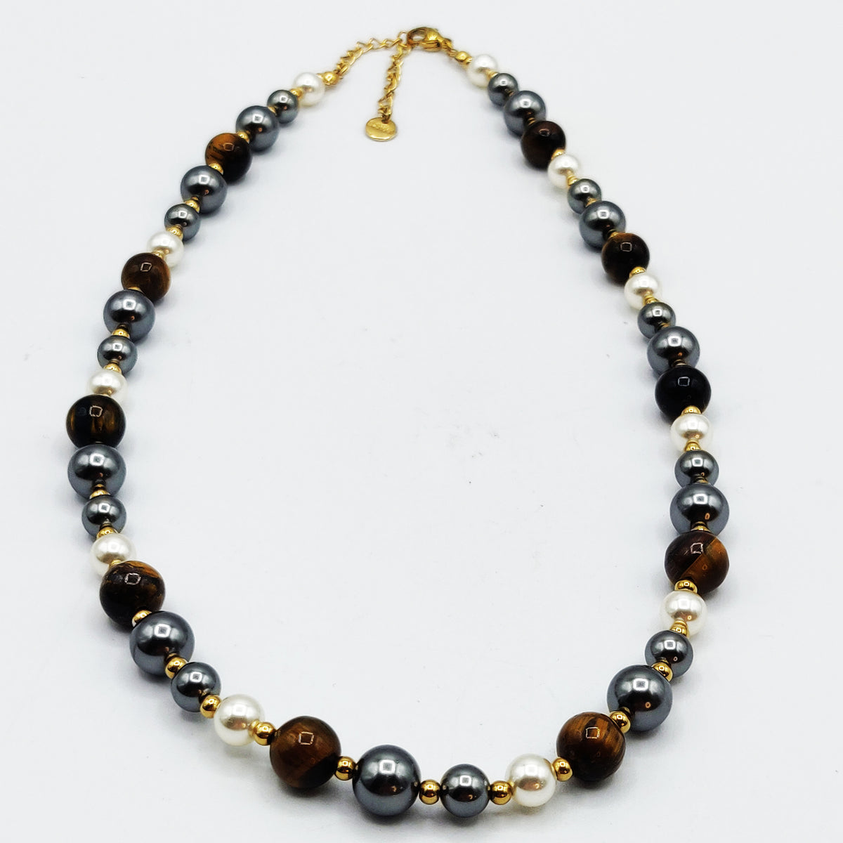 Collier Perles d'imitation Grises et Marrons