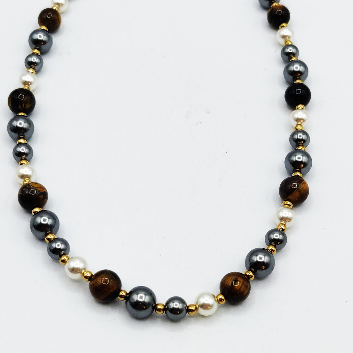 Collier Perles d'imitation Grises et Marrons