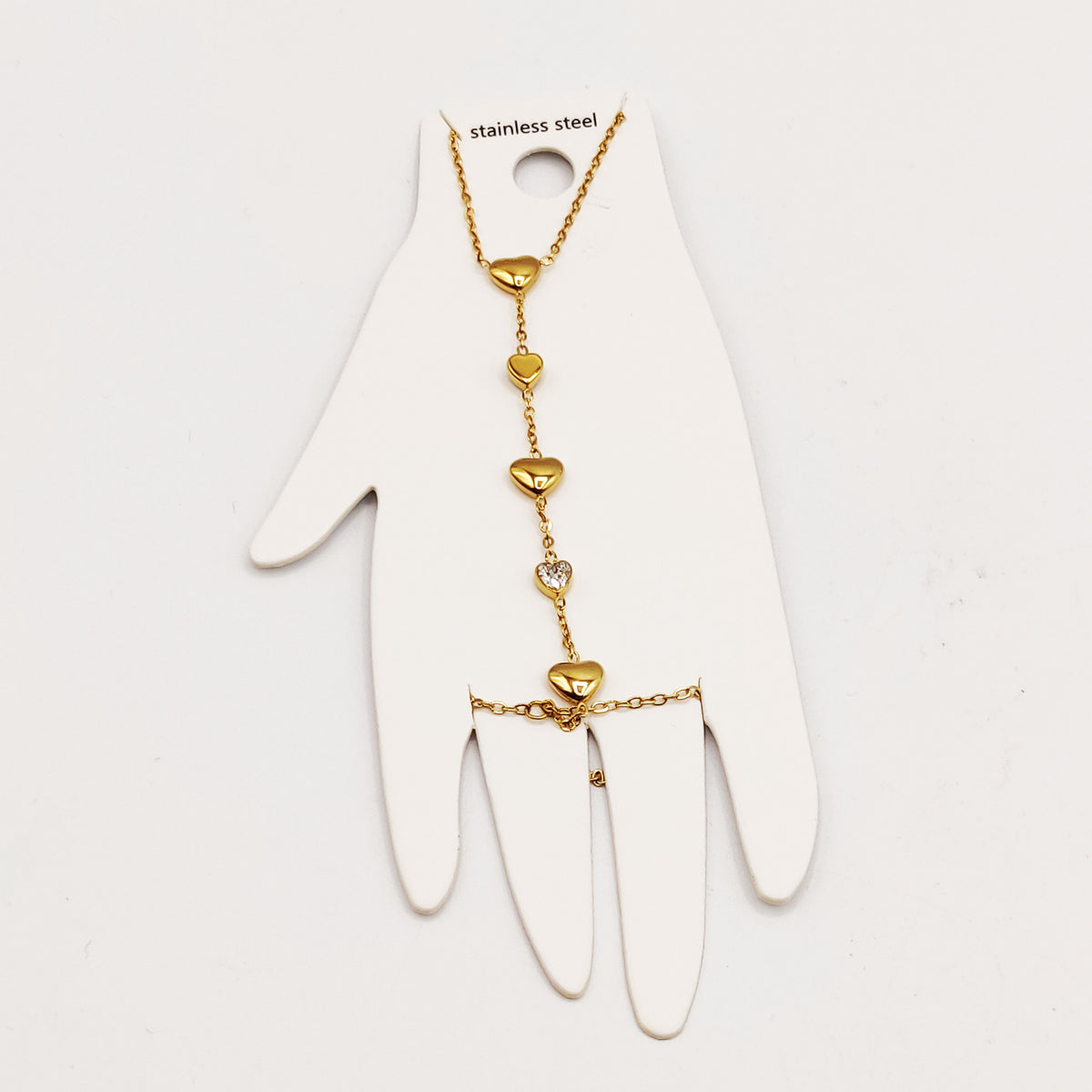 Bracelet / Chaîne de Main Coeurs Bombés et Cristal Luxe