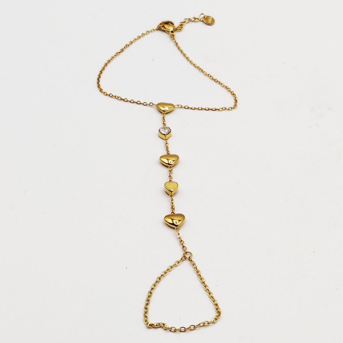 Bracelet / Chaîne de Main Coeurs Bombés et Cristal Luxe