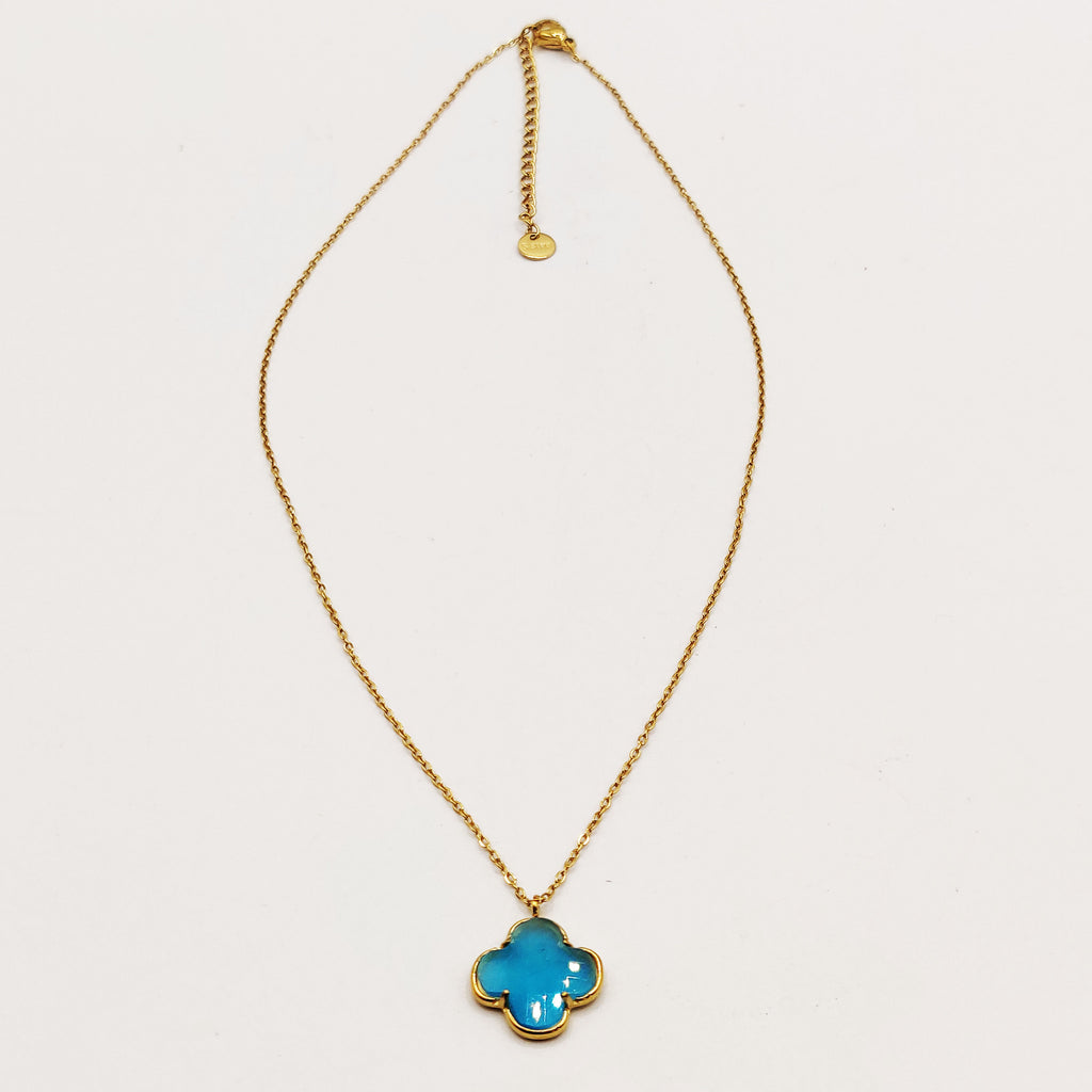 Collier Trèfle Pierre Bleue Claire