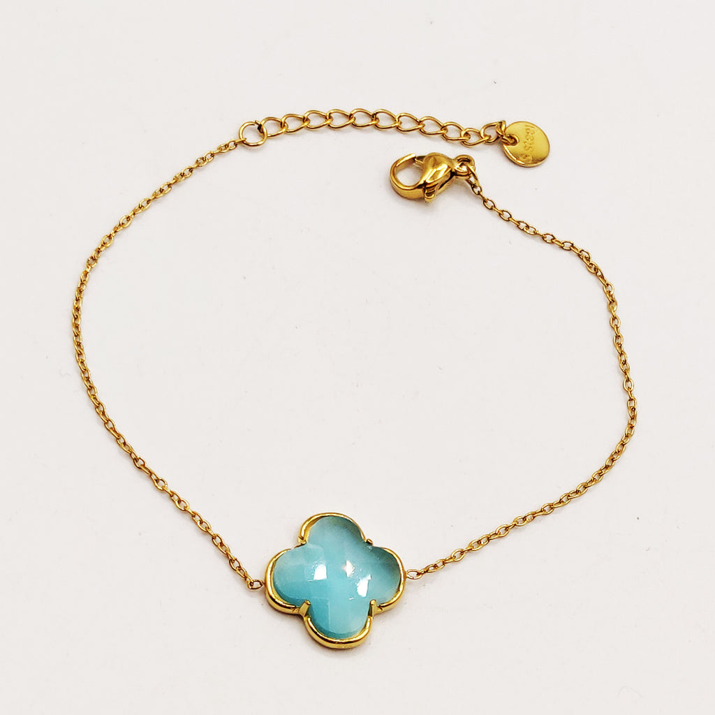 Bracelet Trèfle Pierre Bleue Claire