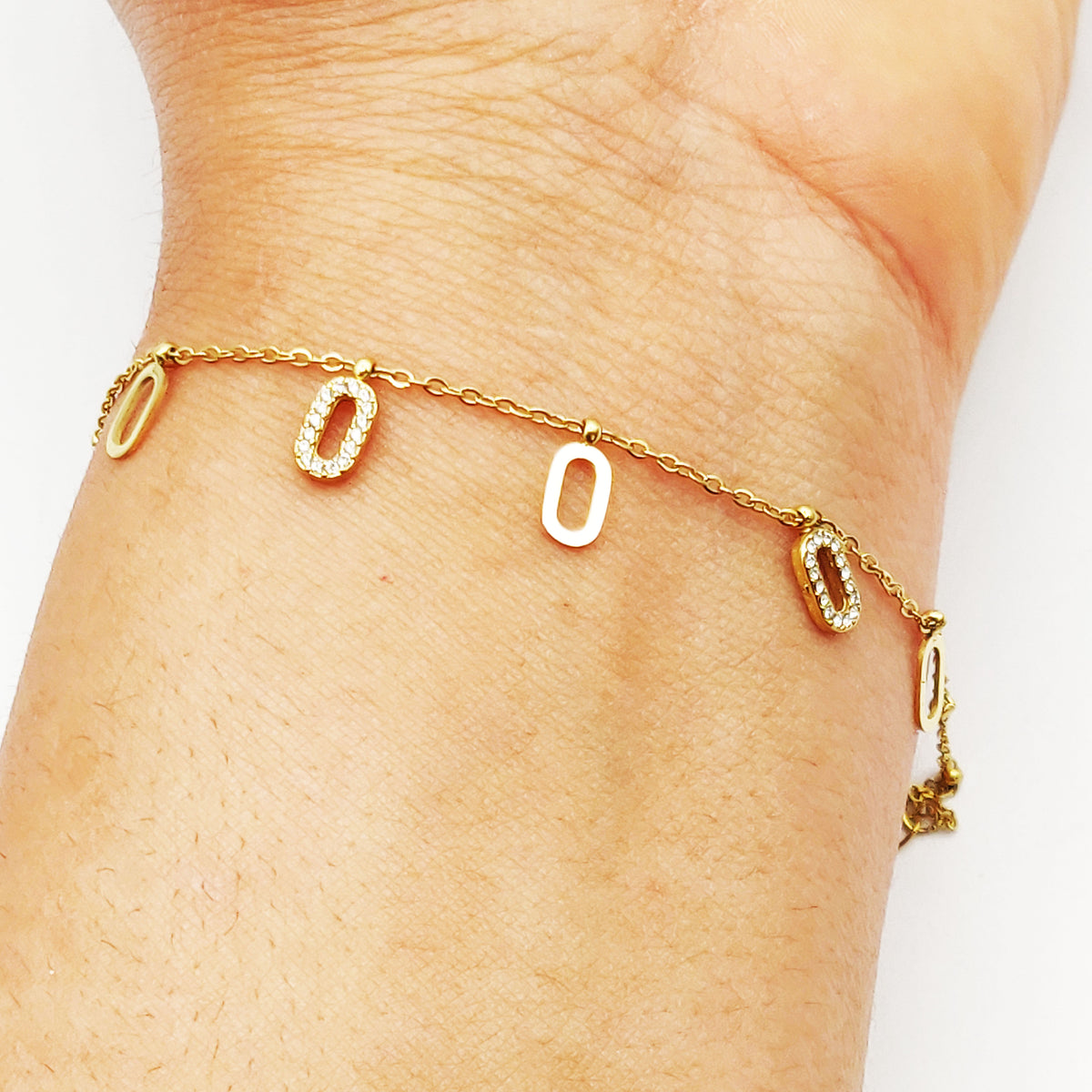Bracelet Multi Ovales Dorés et Tour Cristaux Luxe