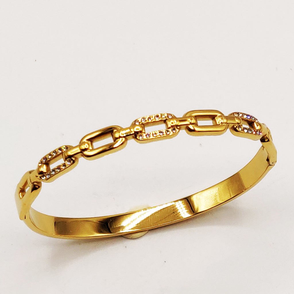 Bracelet Rigide Multi Ovales Dorés et Tour Cristaux Luxe