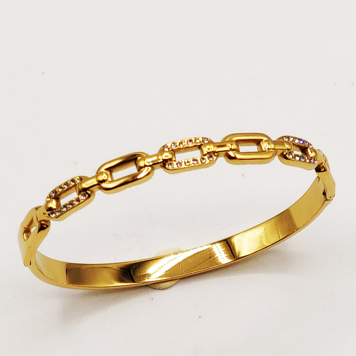 Bracelet Rigide Multi Ovales Dorés et Tour Cristaux Luxe