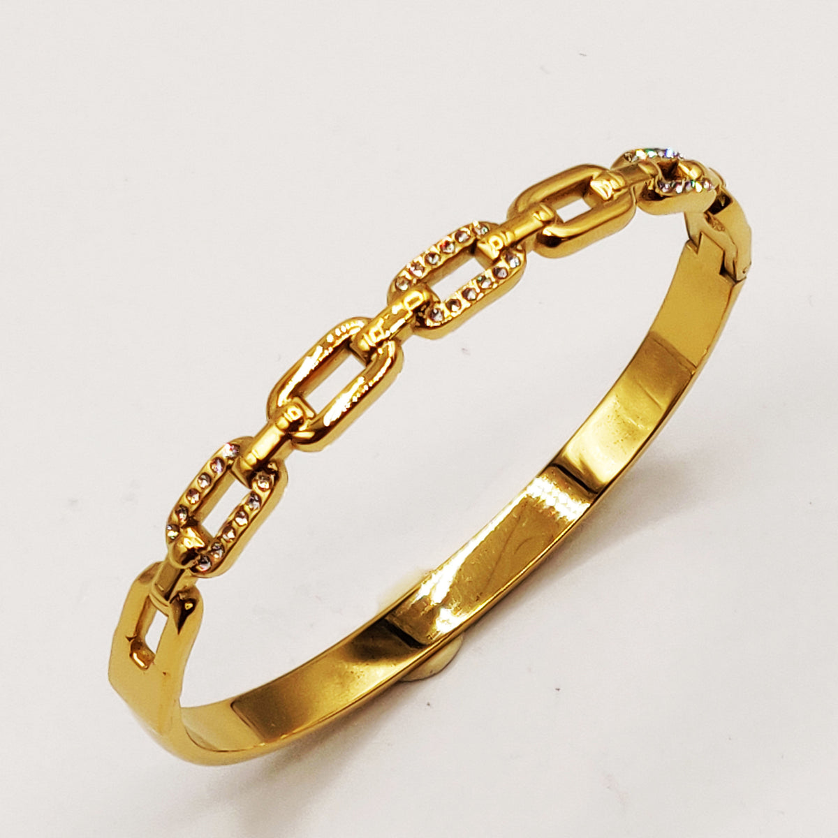 Bracelet Rigide Multi Ovales Dorés et Tour Cristaux Luxe